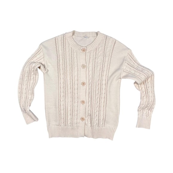 Sweaters - Vintage Cream Cable Knit Button Up Cardigan Sweater M